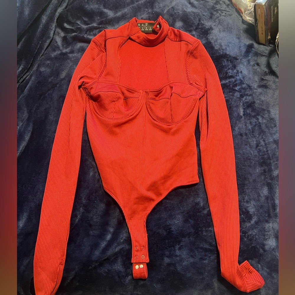Small red jumpsuit with built in underwire